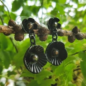 Lia Sophia black drop crystal flower earrings